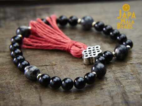 Black Tourmaline and Silver Leaf Jasper Mala