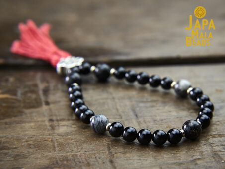 Black Tourmaline and Silver Leaf Jasper Mala