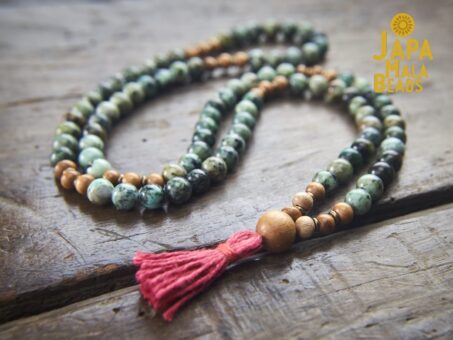 African Turquoise and Meranti 108 Mala Beads