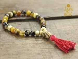 Brown Fired Agate and Horn Wrist Mala