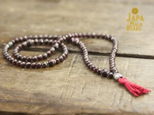Garnet, Pyrite and Silver Necklace Prayer Mala