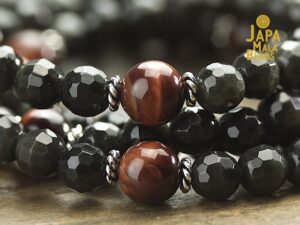 Black Obsidian & Red Tiger Eye Necklace Mala Beads