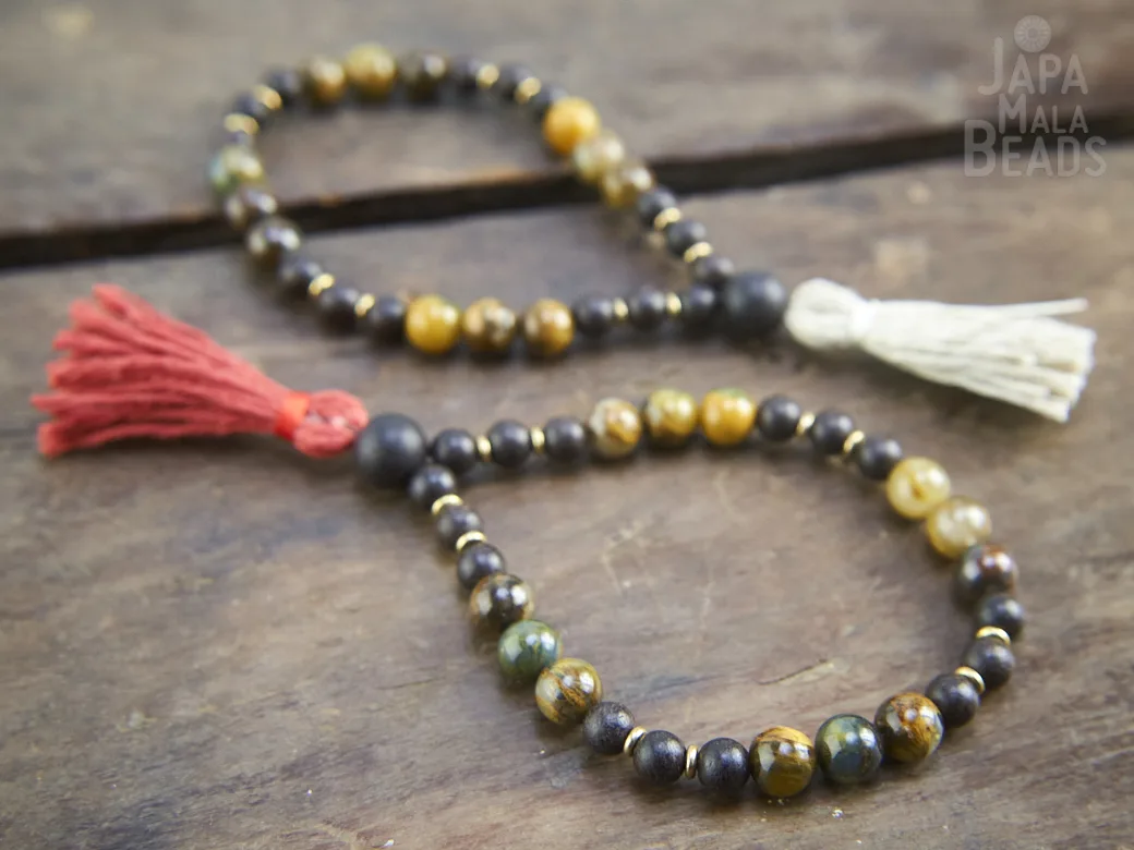 Golden Pietersite and Ebony Bracelet Malas