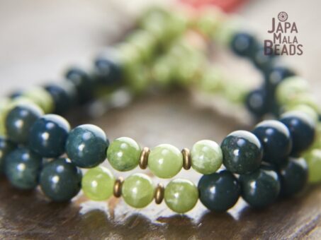 Green Garnet and Moss Agate Mala Beads