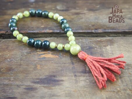 Green Garnet and Moss Agate Wrist Mala