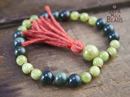 Green Garnet and Moss Agate Mala