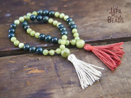 Green Garnet and Moss Agate Malas