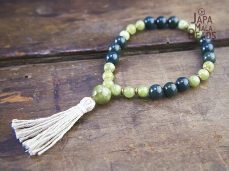 Green Garnet and Moss Agate Bracelet Mala