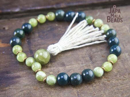 Green Garnet and Moss Agate Mala