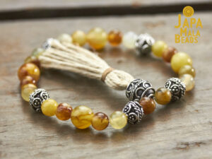 Flower Agate and Silver Mala Beads