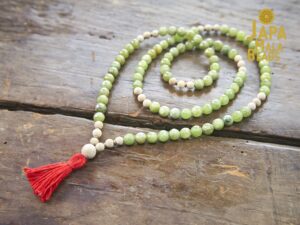 Green Garnet and Silkwood 108 bead Mala
