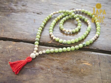 Green Garnet and Silkwood 108 bead Mala