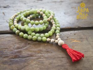 Green Garnet and Silkwood Necklace Mala