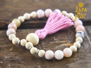Pink Opal and Whitewood Wrist Bracelet Mala