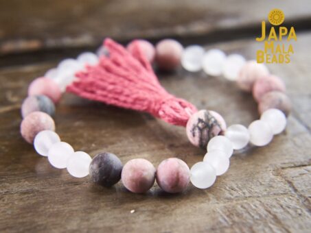 Frosted Rose Quartz and Rhodonite Bracelet Mala