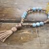 Matte Blue Zebra Jasper and Tigerskin Sandalwood Wrist Mala