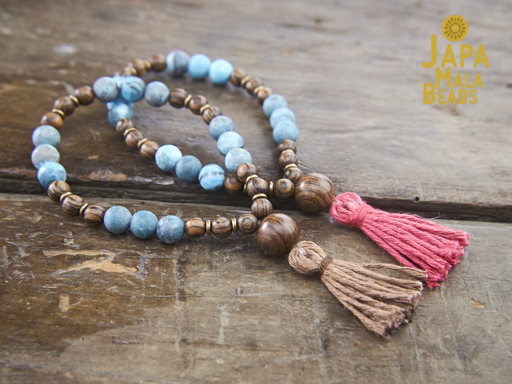 Blue Zebra Jasper and Sandalwood Bracelet Mala – Japa Mala Beads