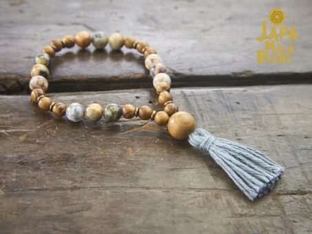 Crazy Lace Agate and Golden Sandalwood Wrist Mala
