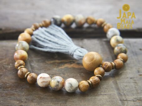 Crazy Lace Agate and Golden Sandalwood Bracelet Mala