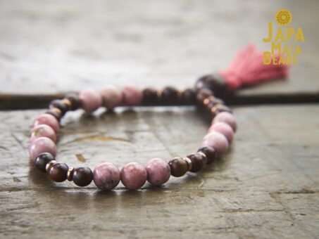 Rhodonite and Rosewood Wrist Mala