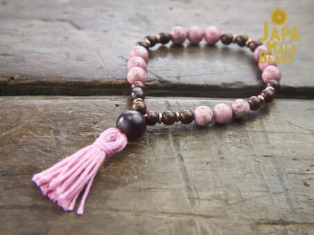Rhodonite and Rosewood Wrist Mala