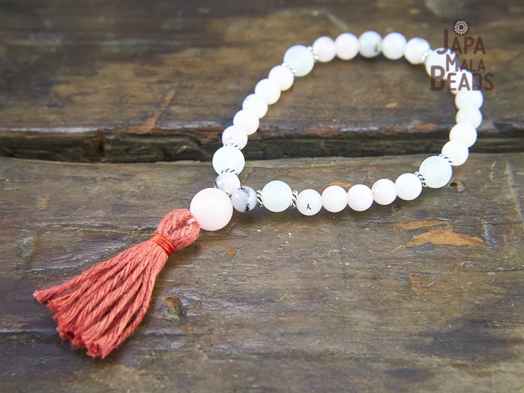 Cherry Blossom Jasper and White Agate Wrist Mala