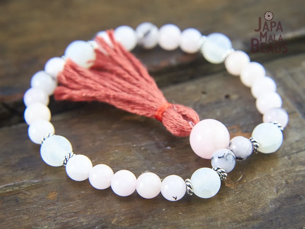 Cherry Blossom Jasper and White Agate Bracelet Mala