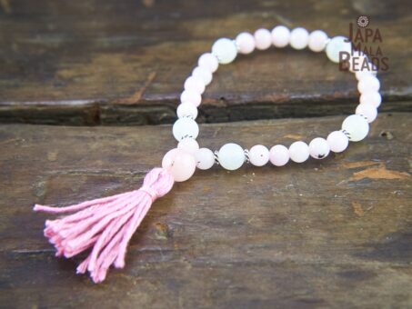 Cherry Blossom Jasper and White Agate Buddhist Mala
