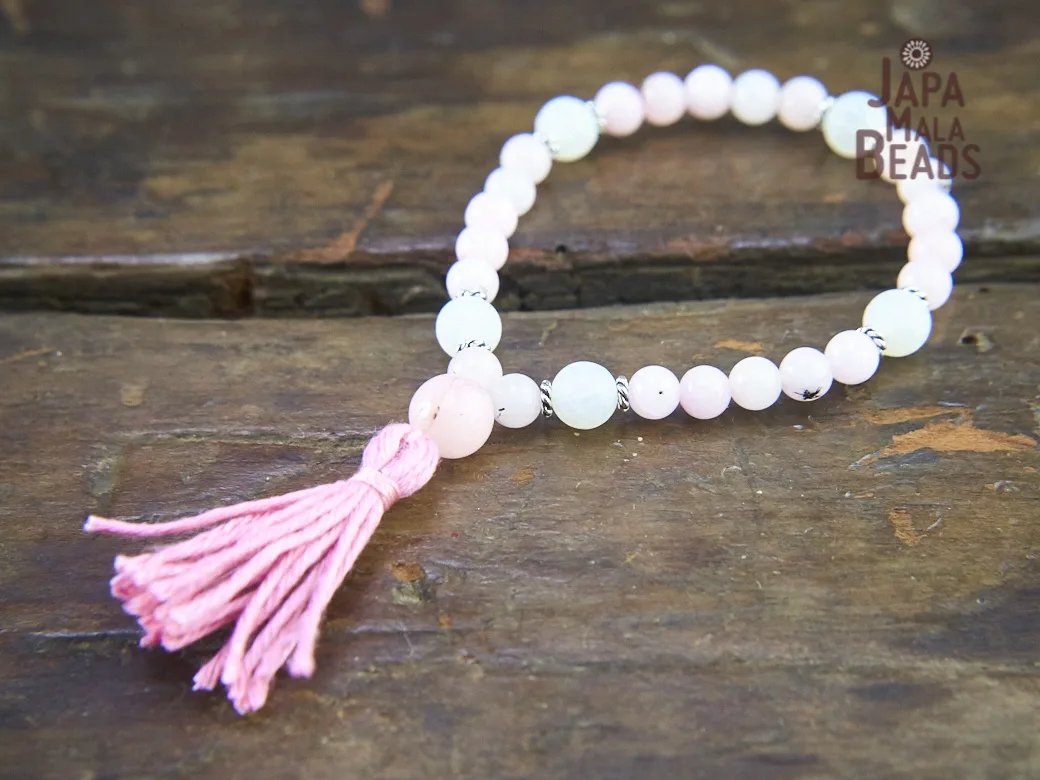 Cherry Blossom Jasper and White Agate Buddhist Mala