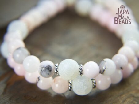 Cherry Blossom Jasper and White Agate Mala Beads