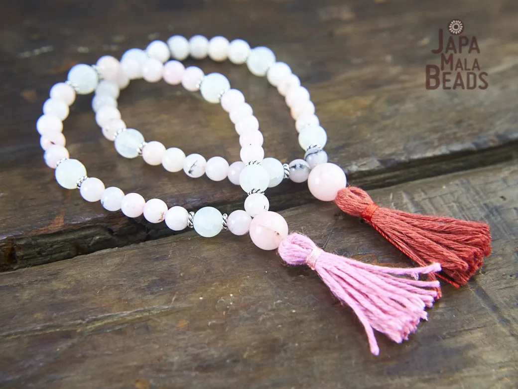 Cherry Blossom Jasper and White Agate Bracelet Malas