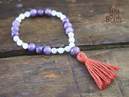 Purple Lepidolite and White Cat's Eye Wrist Mala