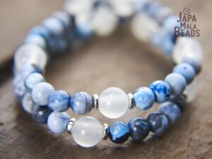 Blue Agate Selenite Mala Beads