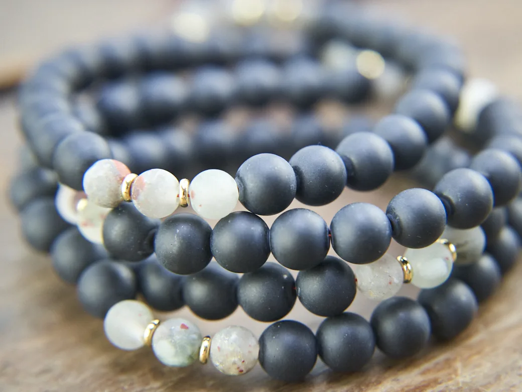 Black Obsidian and African Bloodstone Mala Beads