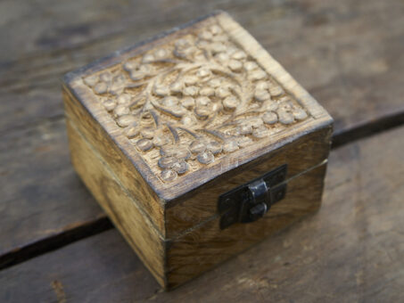 Carved Square Mala Box