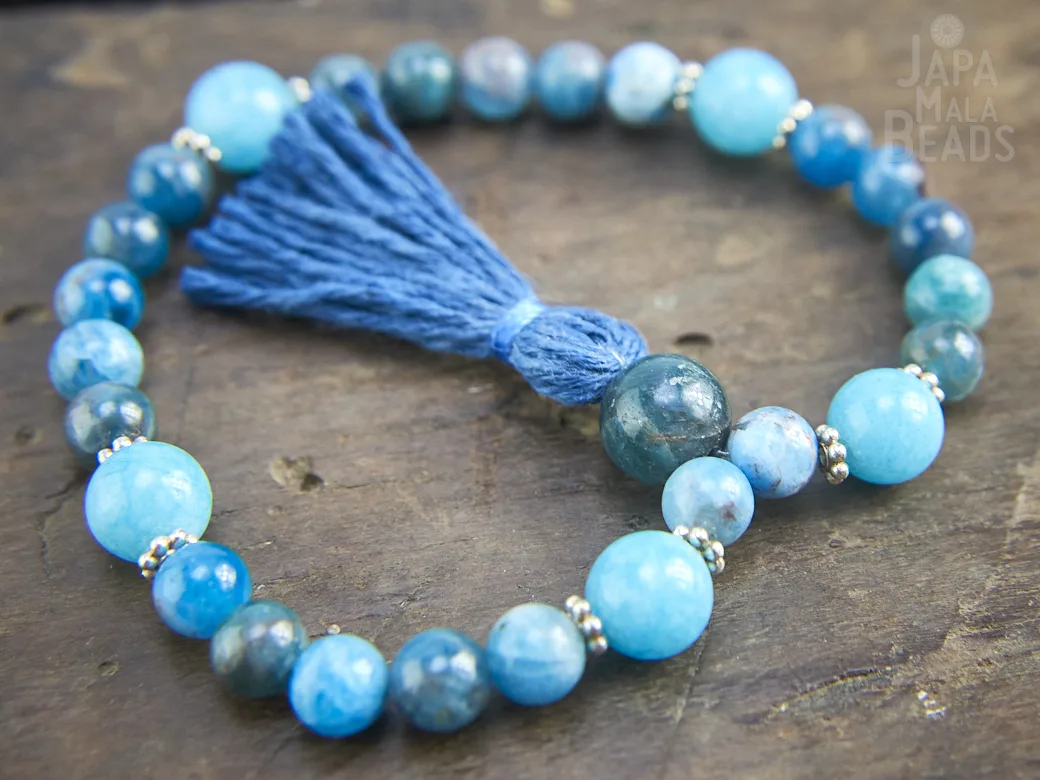 Apatite and Blue Jade Bracelet Mala