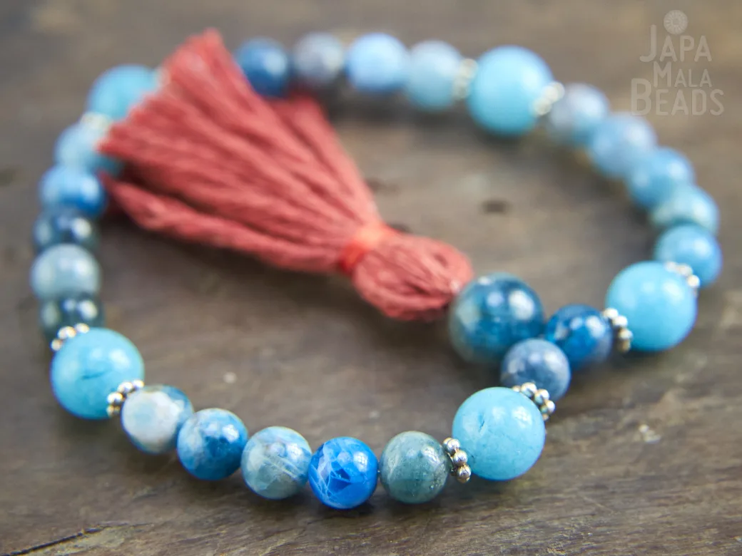 Apatite and Blue Jade Bracelet Mala