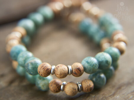 Green Apatite and Agarwood Mala Beads