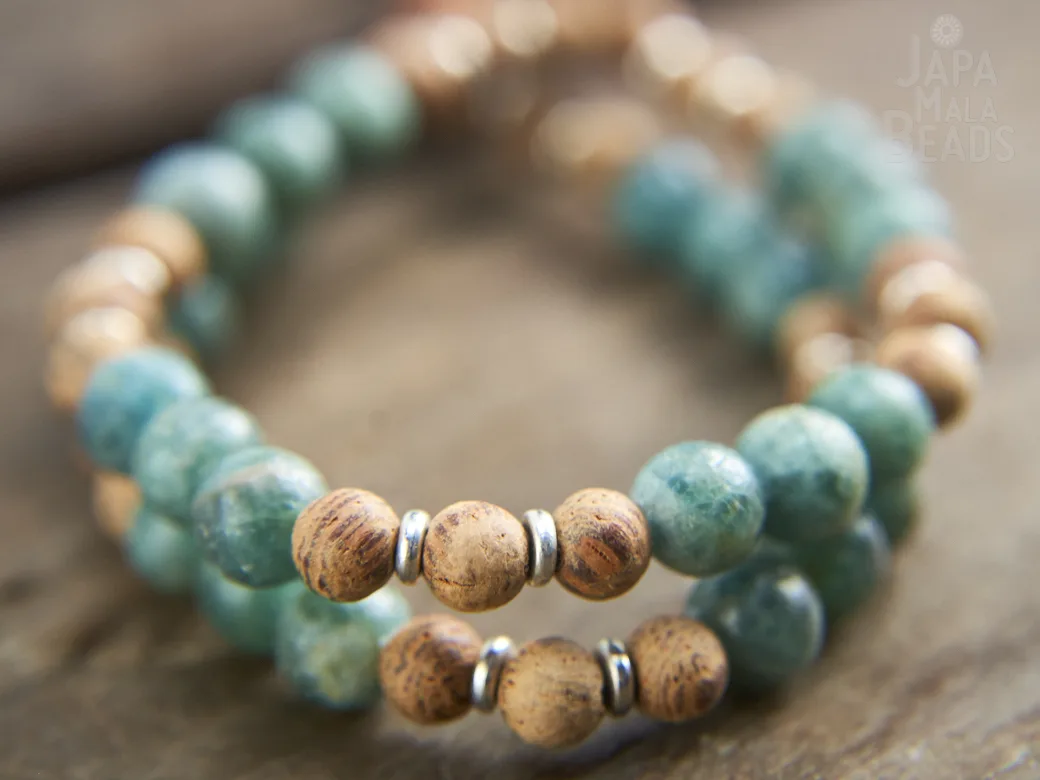 Green Apatite and Agarwood Mala Beads