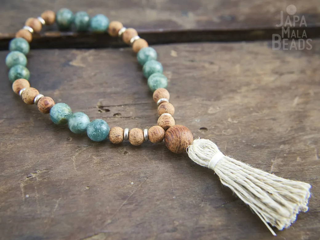 Green Apatite and Agarwood Wrist Mala