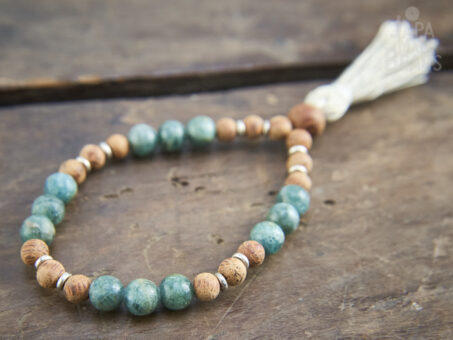 Green Apatite and Agarwood Wrist Mala