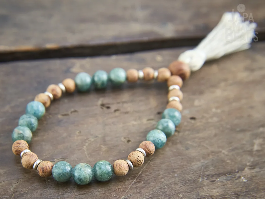 Green Apatite and Agarwood Wrist Mala