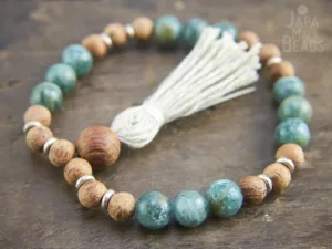 Green Apatite and Agarwood Bracelet Mala