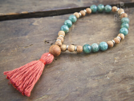 Green Apatite and Agarwood Wrist Mala