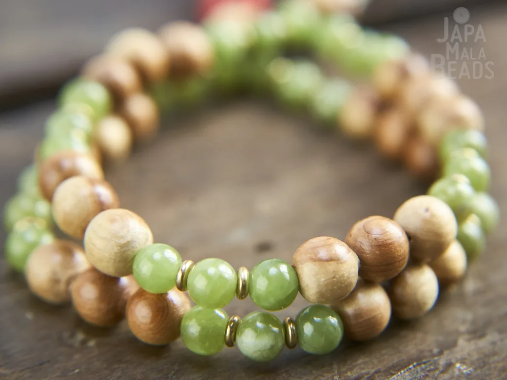 Green Garnet and Cedarwood Mala Beads