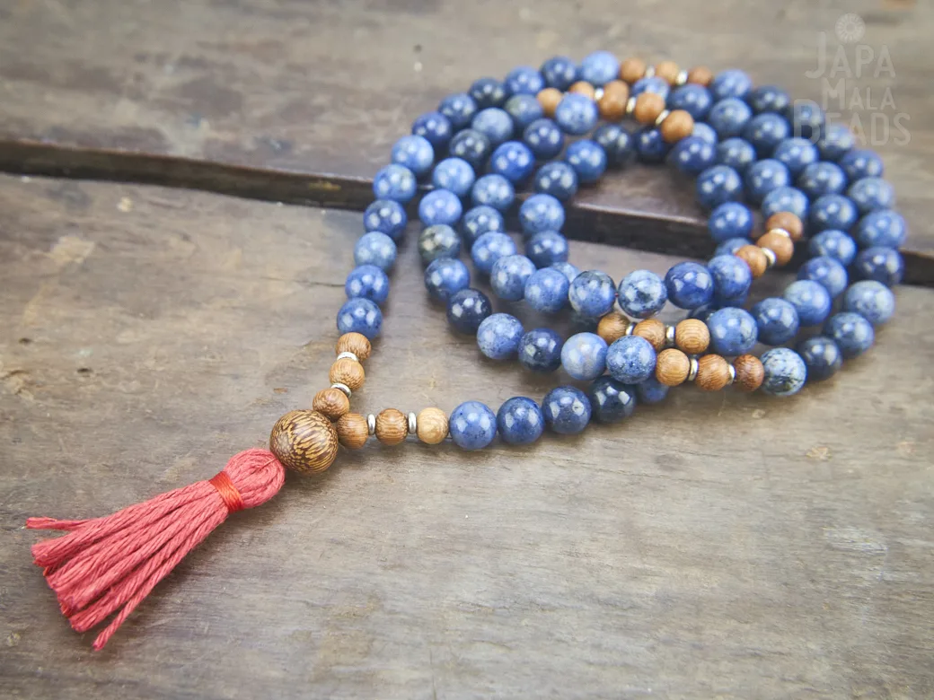 Dumortierite and Kakawate Full Mala Dumortierite and Kakawate Necklace Mala
