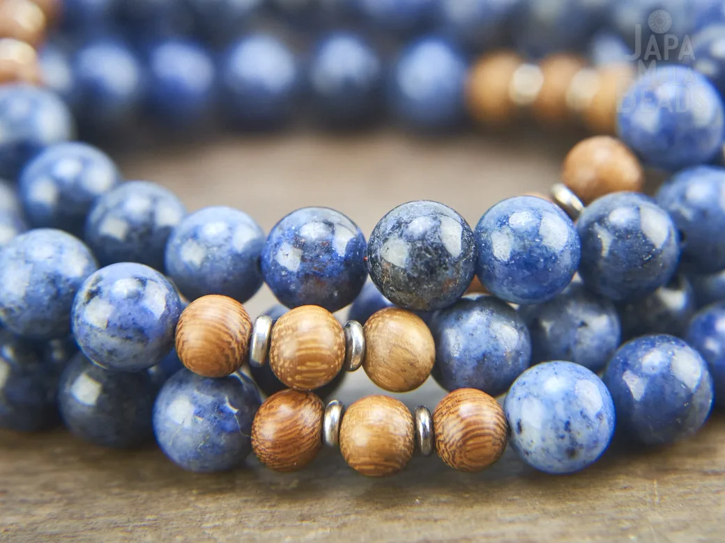 Dumortierite and Kakawate Full Mala Dumortierite and Kakawate Mala Beads