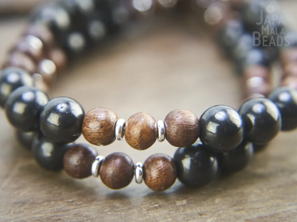 Shungite and Tigerskin Sandalwood Wrist Mala Shungite and Sandalwood mala beads