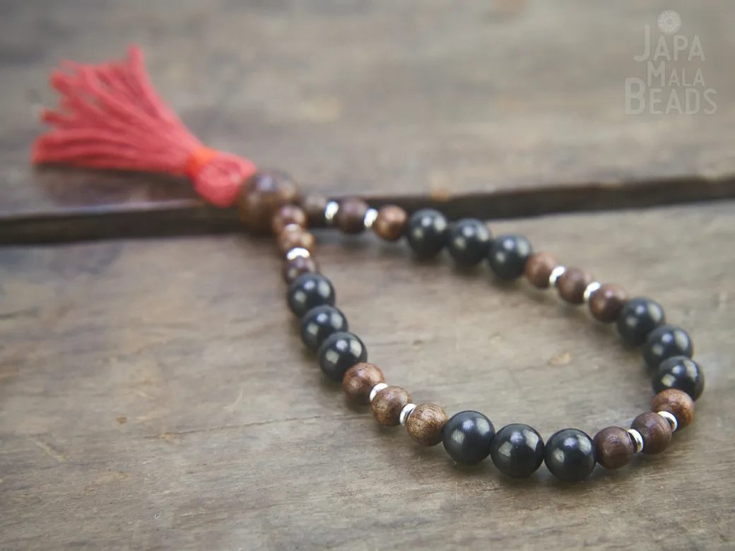 Shungite and Tigerskin Sandalwood Wrist Mala Shungite and Sandalwood bracelet mala