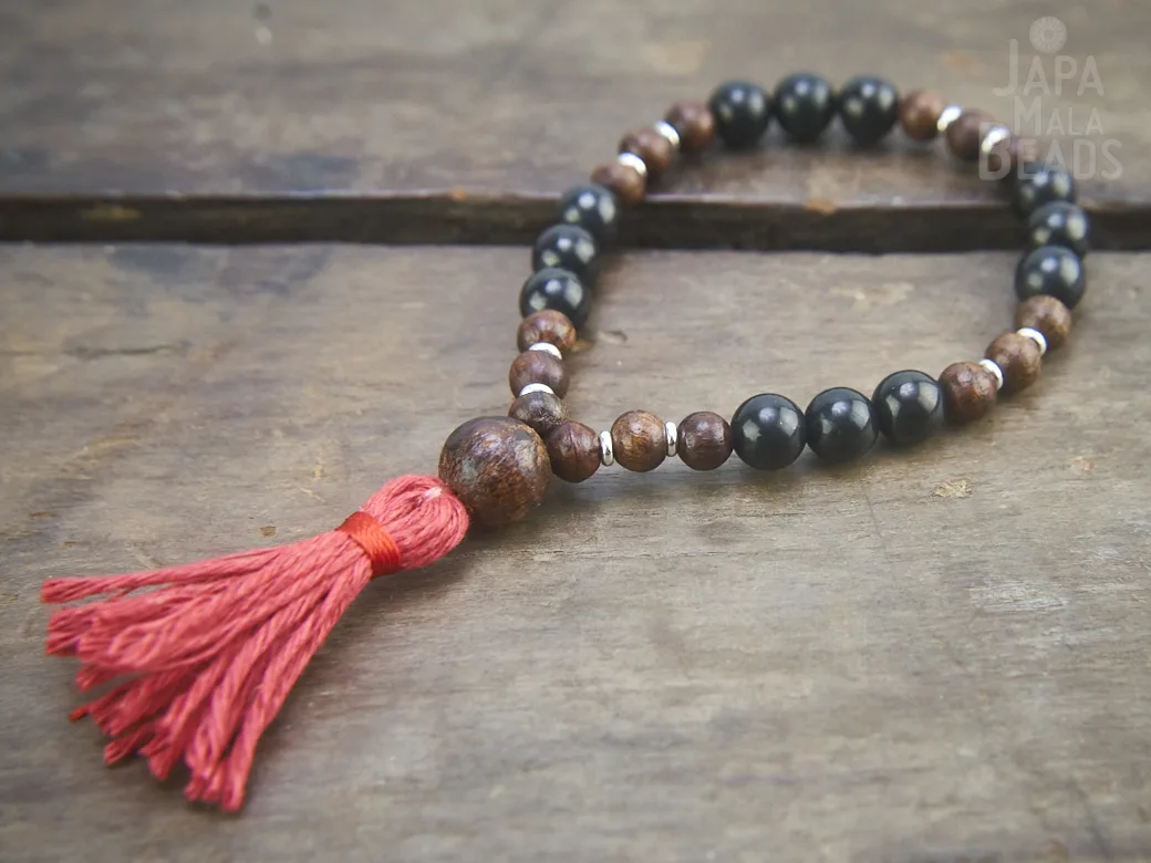 Shungite and Tigerskin Sandalwood Wrist Mala Shungite and Sandalwood bracelet mala